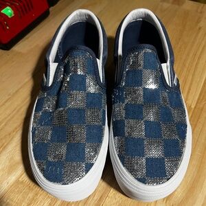 Vans Navy and Silver Sequin Checkered Sneakers